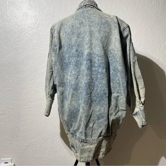 Vtg Oversized acid washed Denim Jacket Hand Painted purpleFloral Studded Artwear - Picture 9 of 12